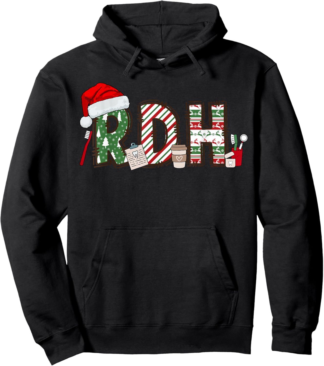 RDH Christmas Dental Hygienist Dentist Assistant RDH Dental Hoodie - Hoodie | Black