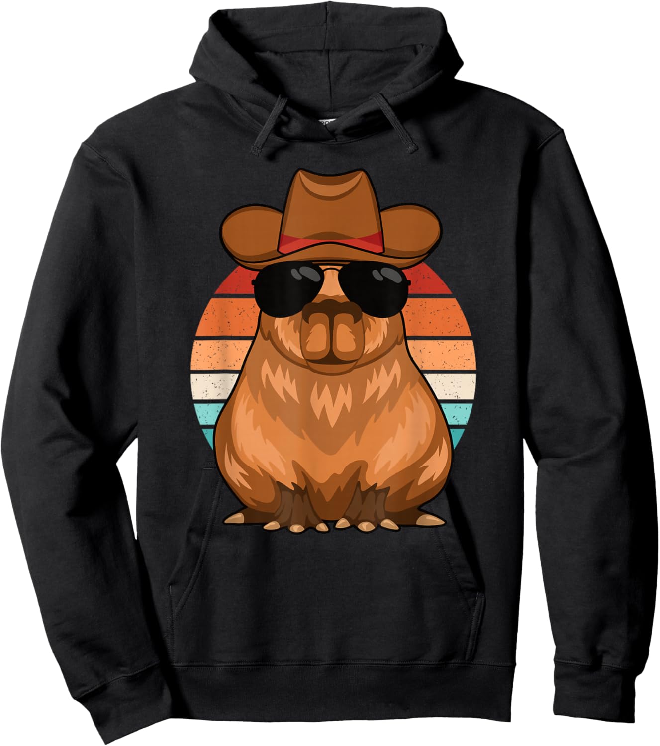 Funny Cowboy Capybara Retro Capybara Lover Men Boys Kids Hoodie - Hoodie | Black