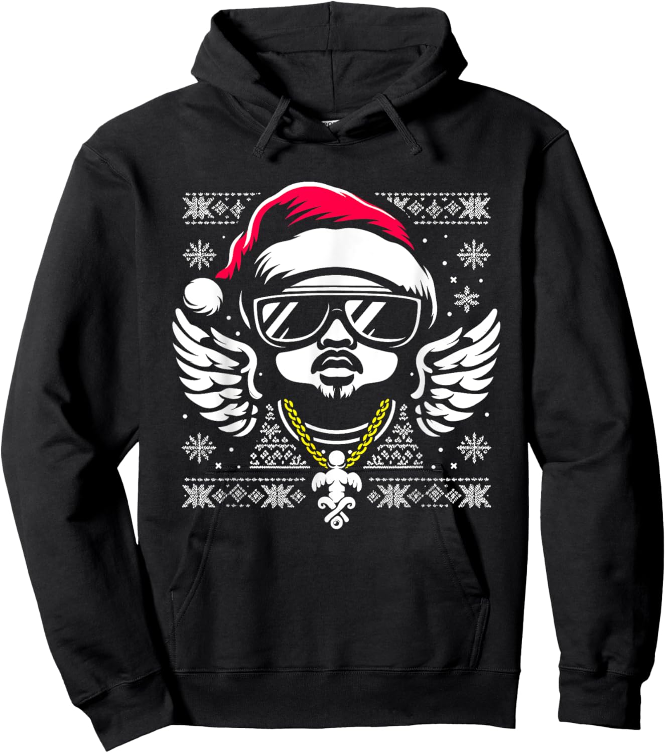 Rapper Santa Hat - Vintage Hip Hop Xmas Ugly Christmas Hoodie - Hoodie | Black