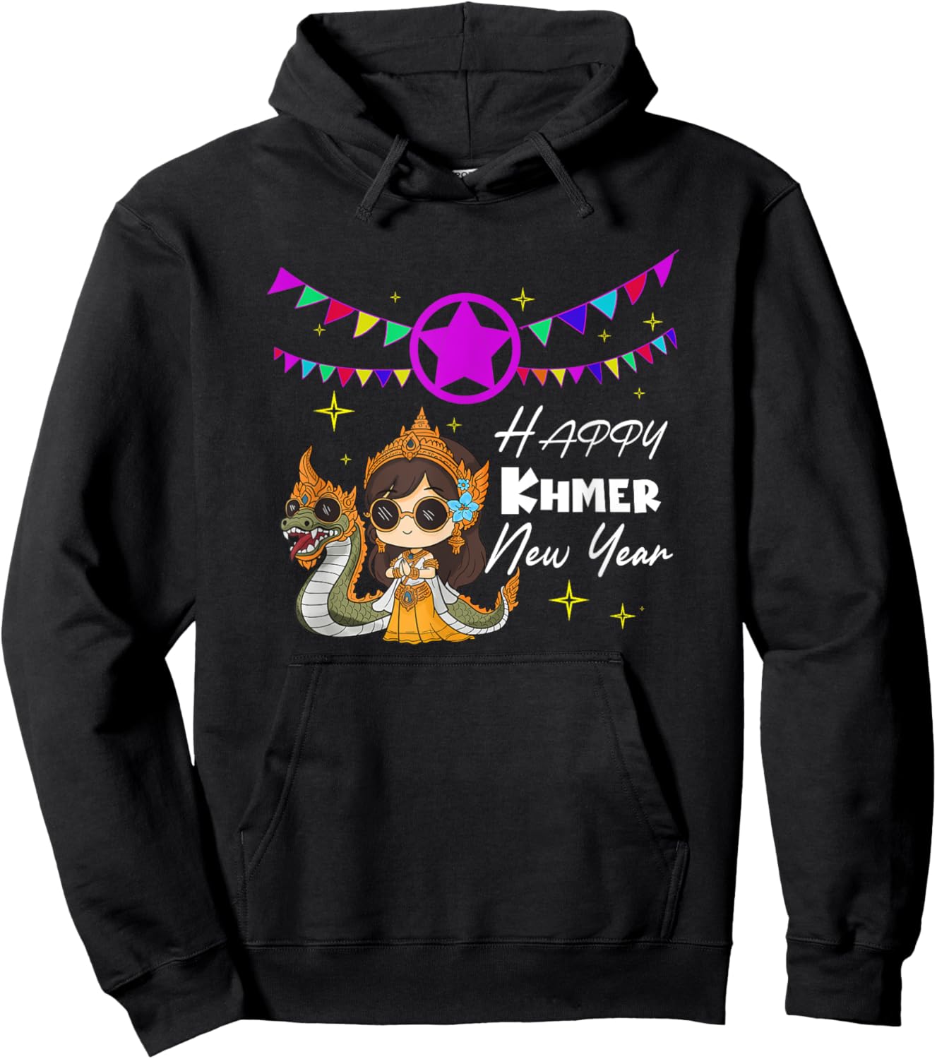 Cambodia Cambodian Girl Happy Khmer New Year Sea Dragon Hoodie - Hoodie | Black