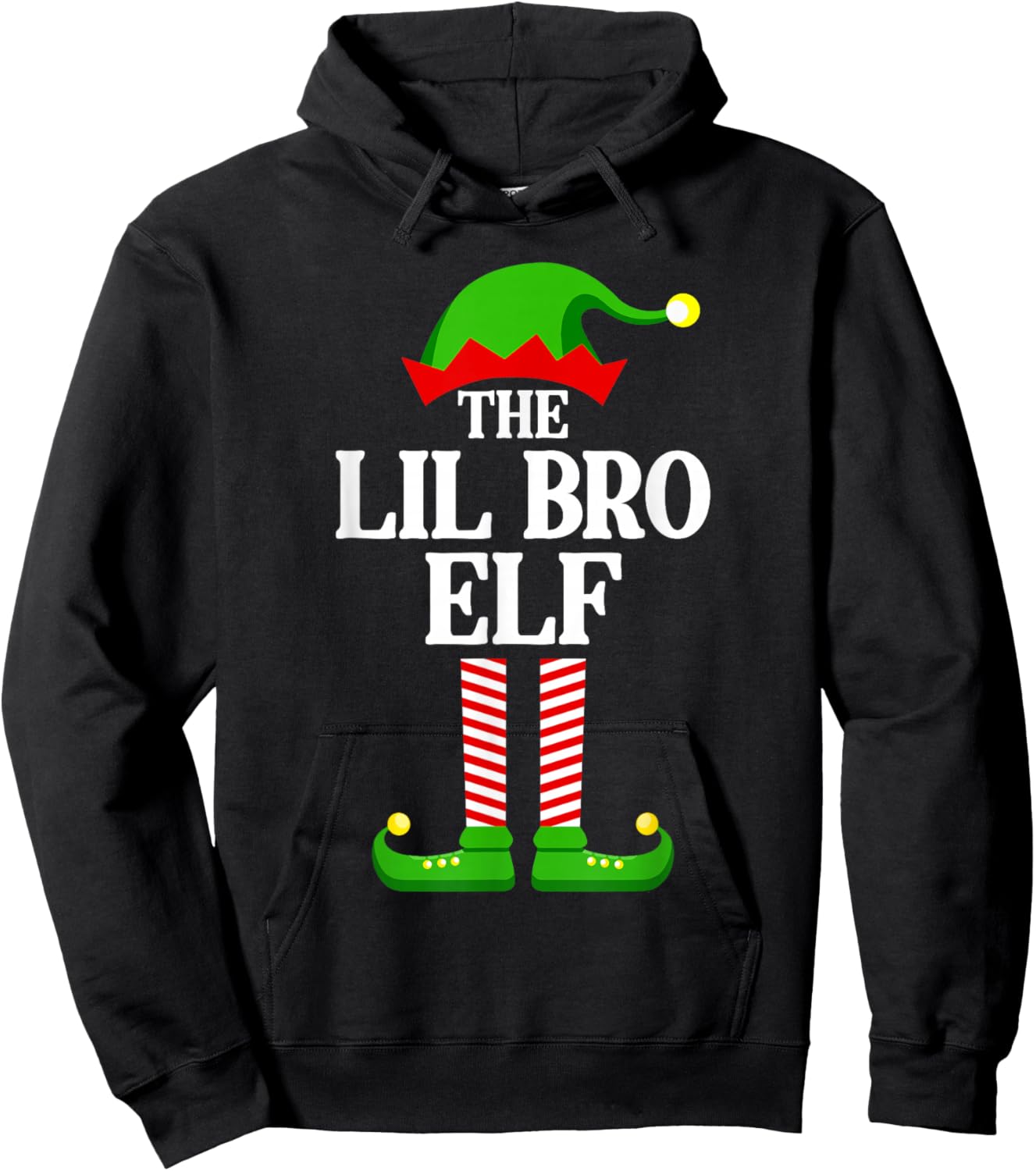 Lil Bro Elf Family Matching Group Funny Christmas Brother Hoodie - Hoodie | Black