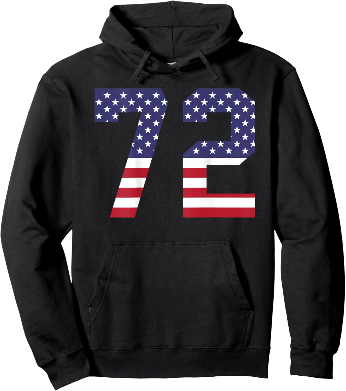 Number 72 BACKSIDE American Flag - Patriotic Jersey Numbered Hoodie - Hoodie | Black