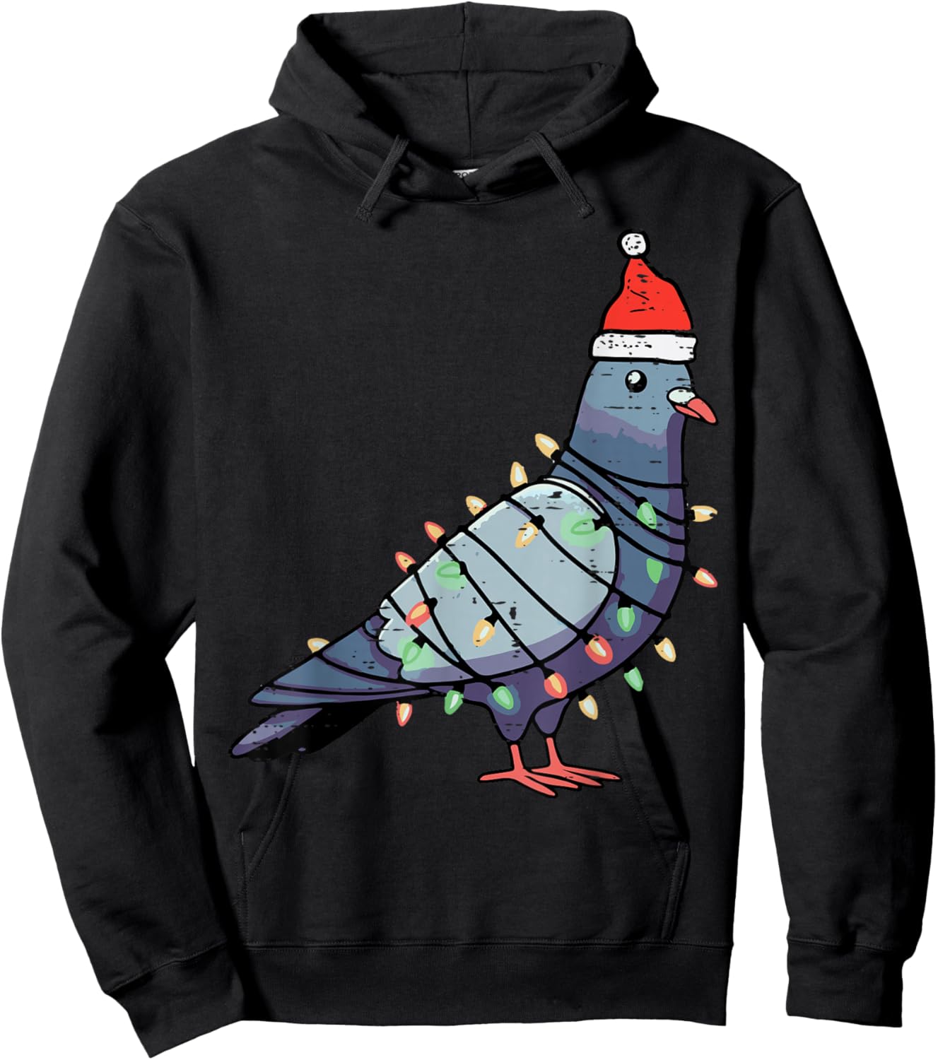 Christmas Bird Pigeon Santa Lights Funny Xmas Men Women Kids Hoodie - Hoodie | Black