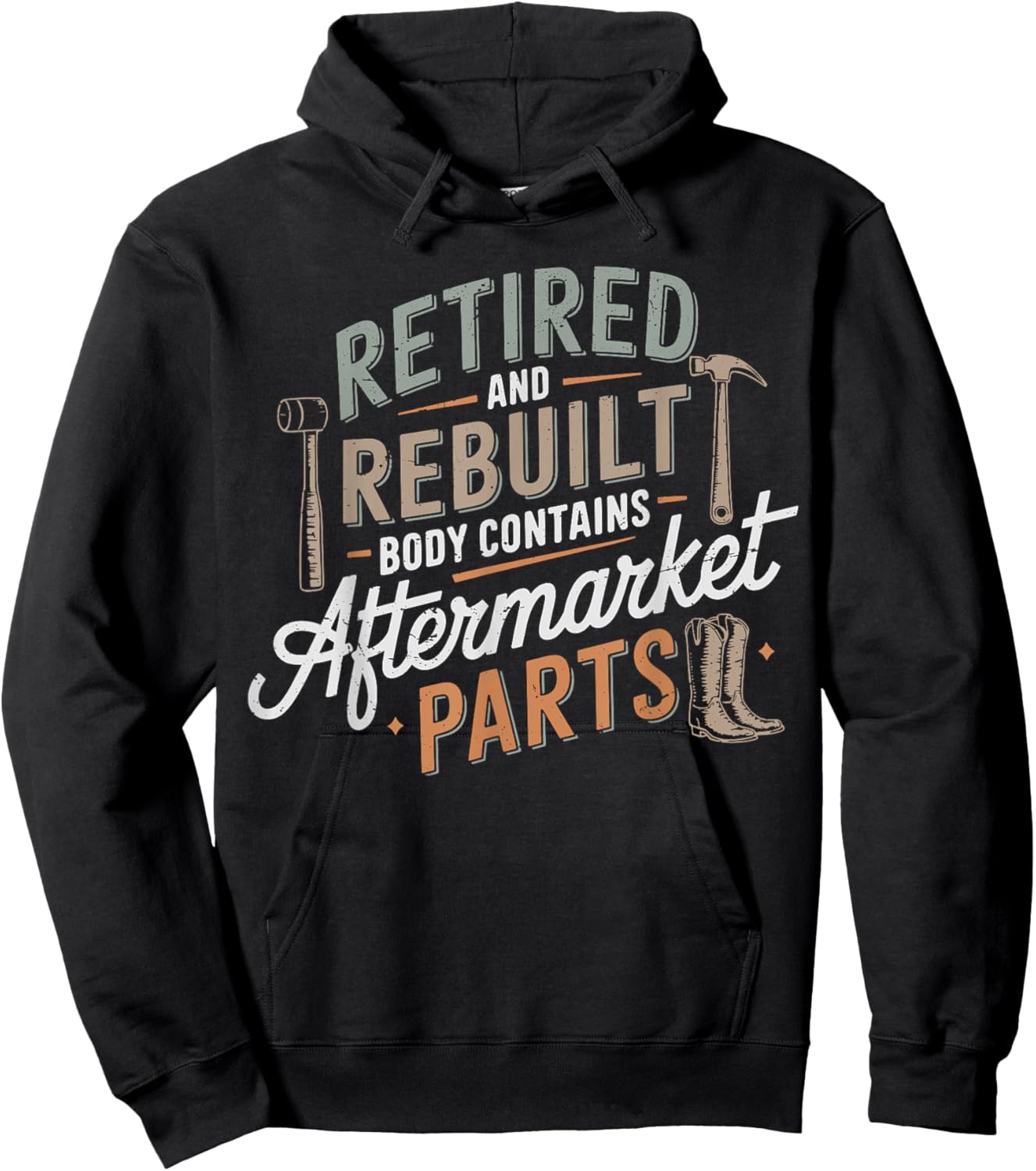 Humor Retired And Rebuilt Body Contains Aftermarket Parts Hoodie - Hoodie | Black