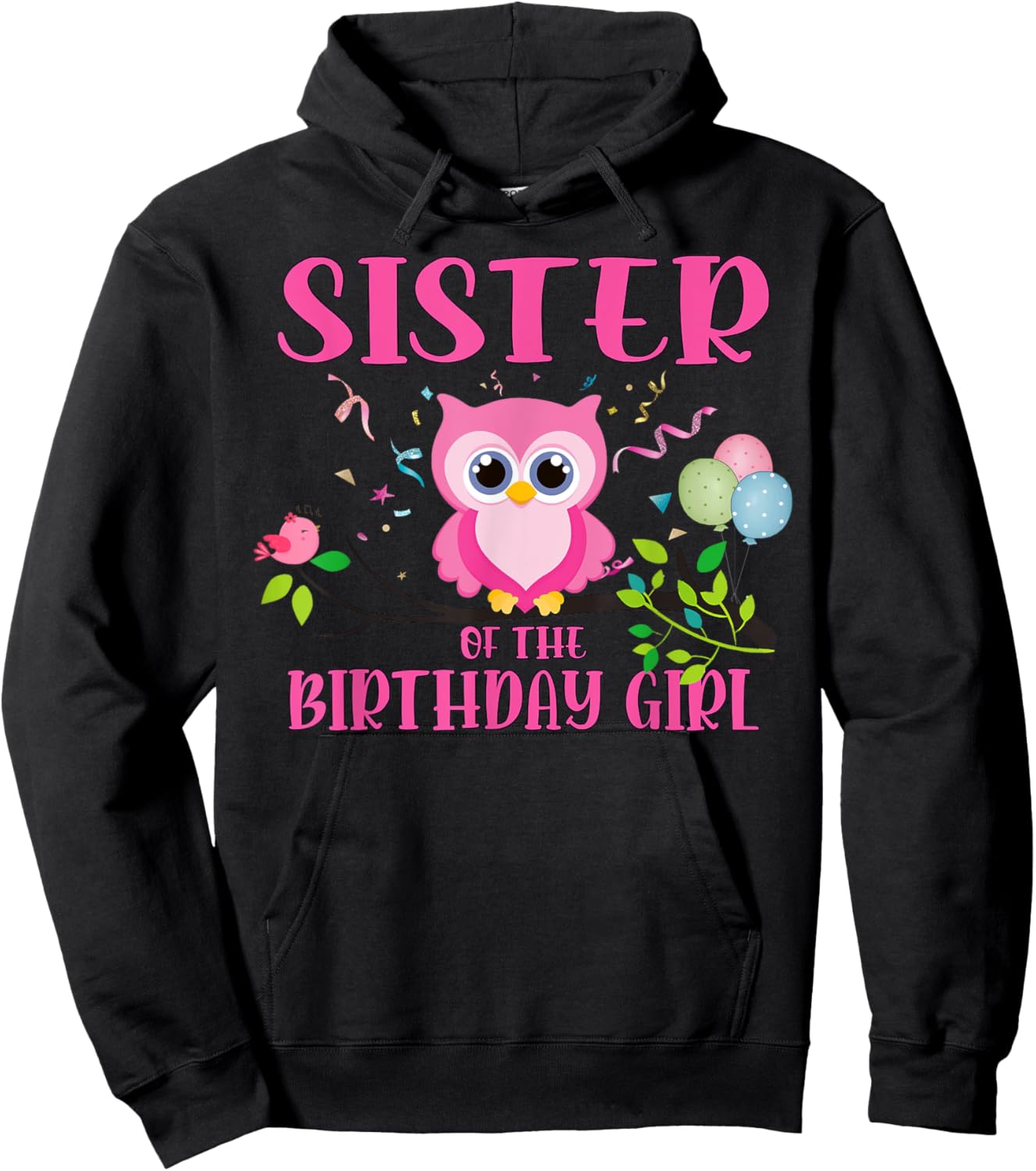 Sister of Birthday Girl Owl Birthday Family Matching Hoodie - Hoodie | Black