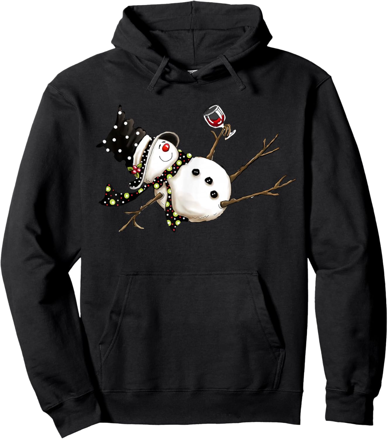 Funny Drunk Snowman Drinking Wine Glass Merry Christmas Hoodie - Hoodie | Black