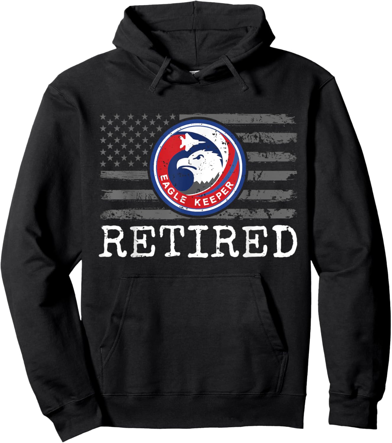 USAF F-15 Eagle Keeper Patch stamped Retired on US Flag Hoodie - Hoodie | Black