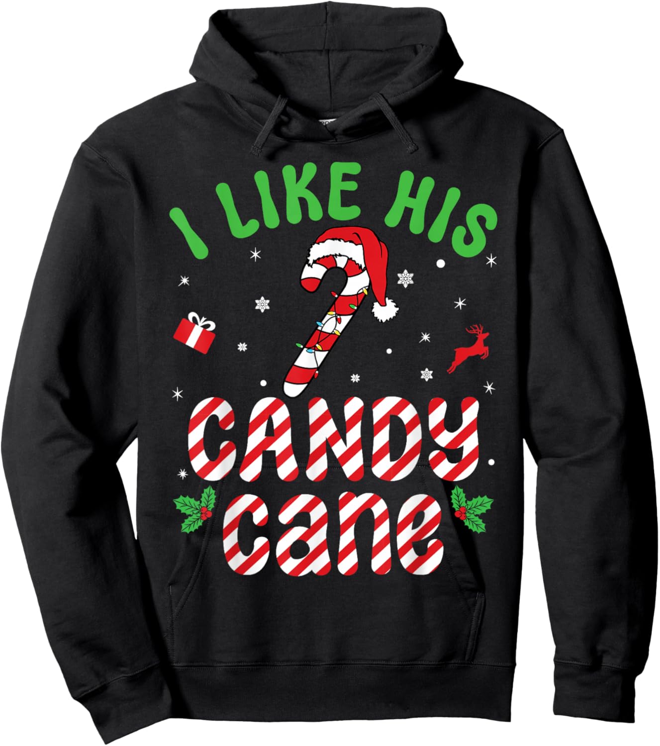 I Like His Candy Cane Family Matching Christmas Couple Hoodie - Hoodie | Black