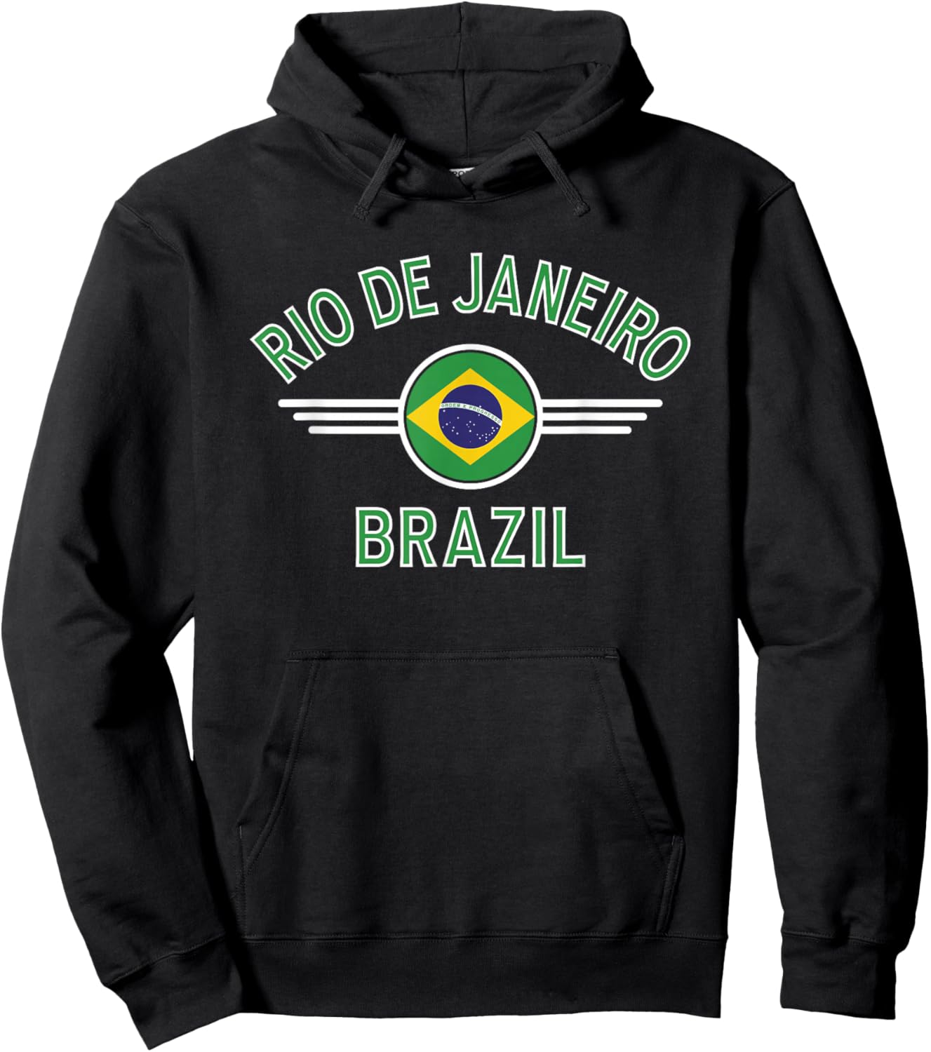 Rio de Janeiro Brazil Flag Circle Green Text Hoodie - Hoodie | Black