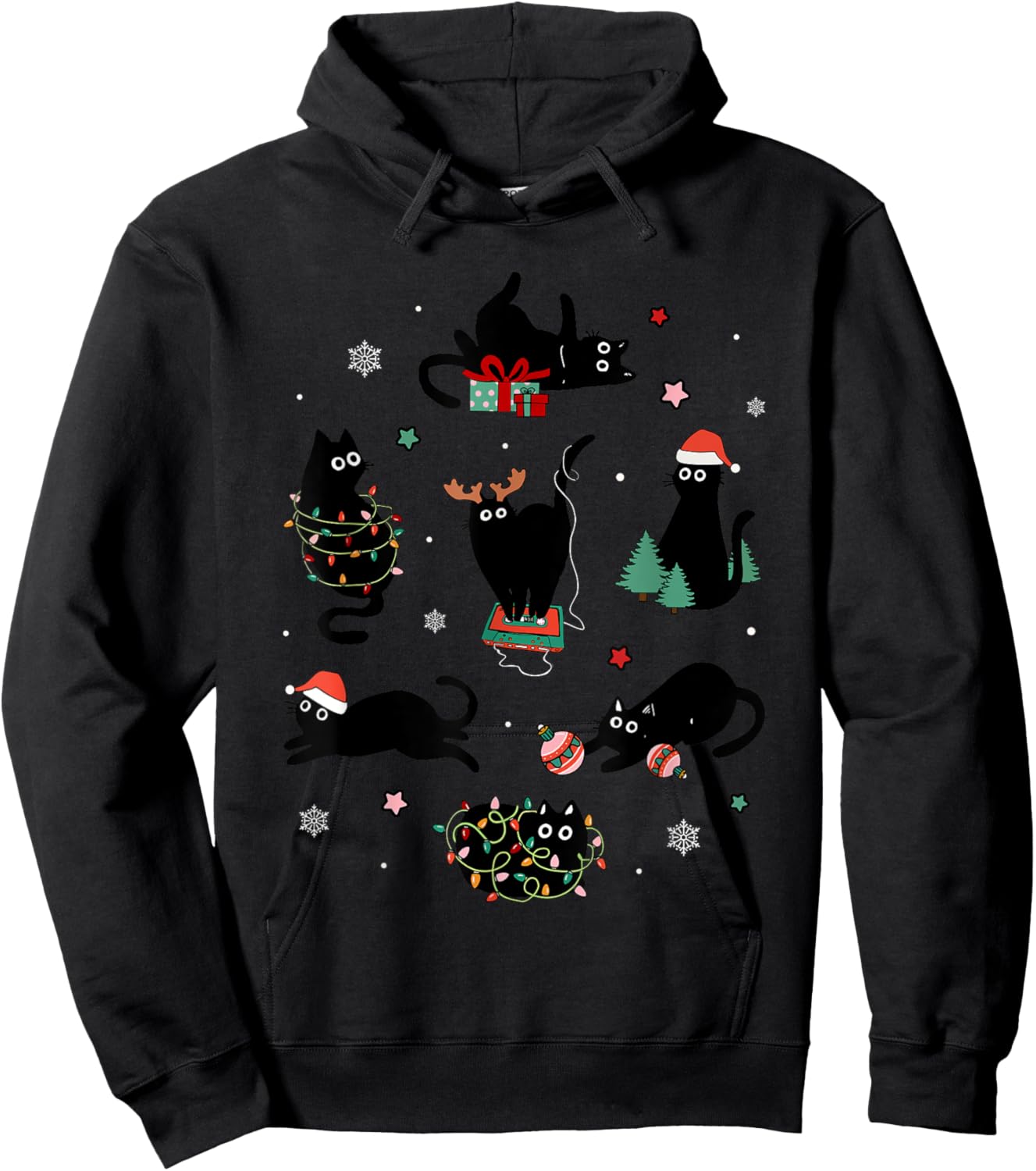 It's Fine I'm Fine Playful Black Cats Funny Kitten Christmas Hoodie - Hoodie | Black