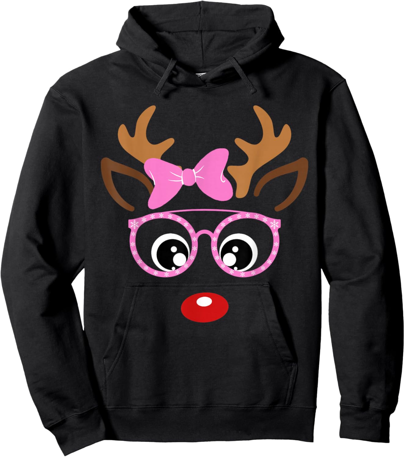 Reindeer Face Matching Family Christmas Costume Women Girls Hoodie - Hoodie | Black