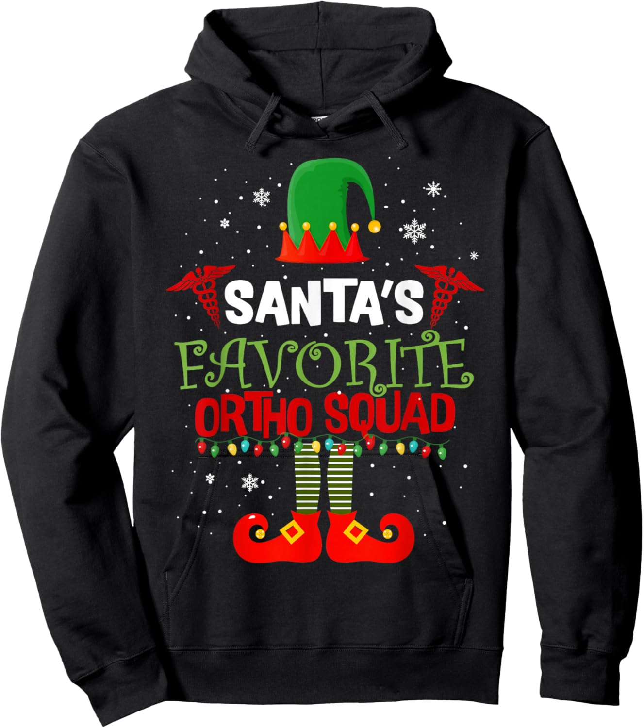 Santa Favorite Ortho Squad Elf Orthodontist Christmas Pajama Hoodie - Hoodie | Black