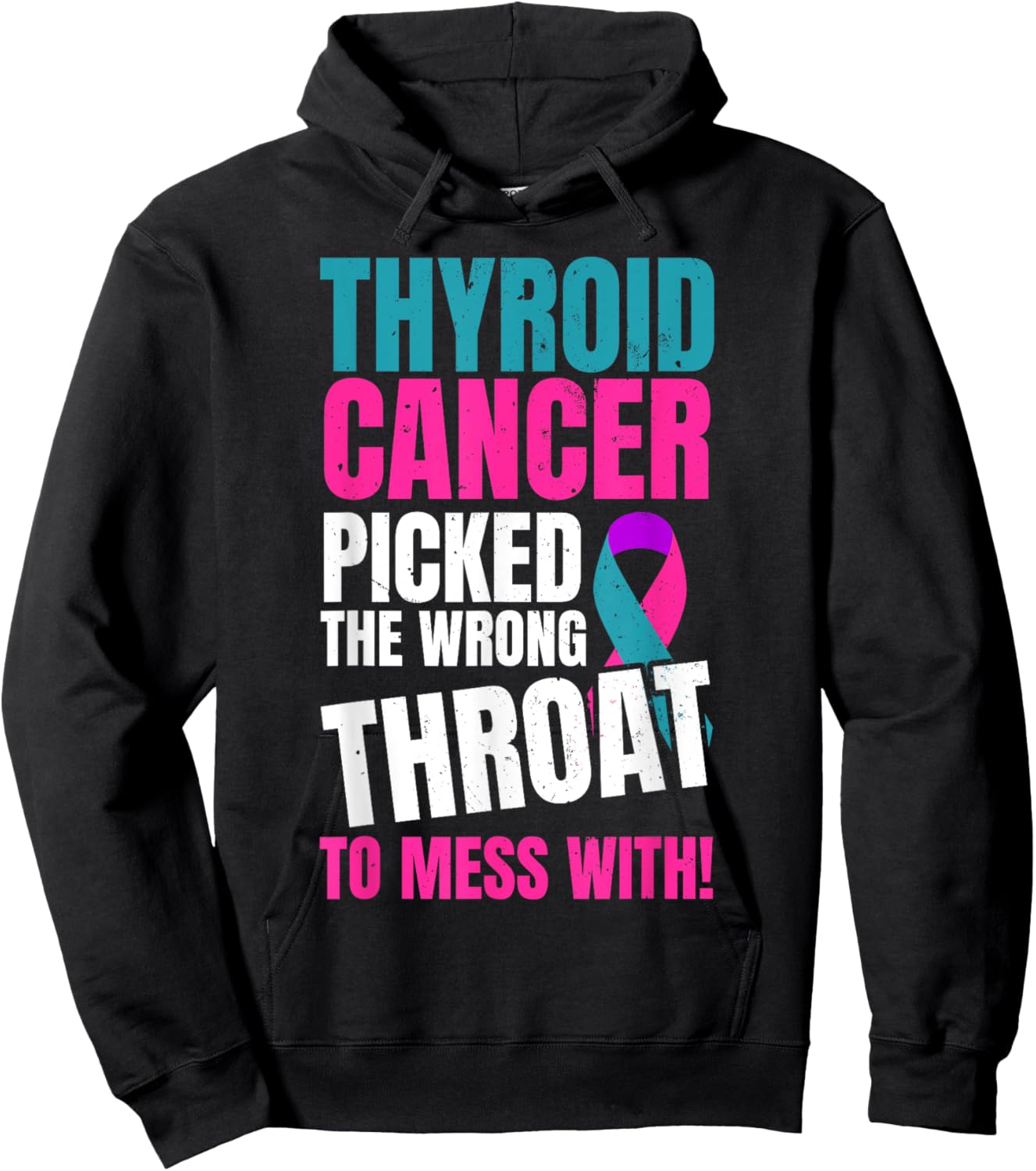 Thyroid Cancer Awareness Warrior Teal & Purple Pink Ribbon Hoodie - Hoodie | Black