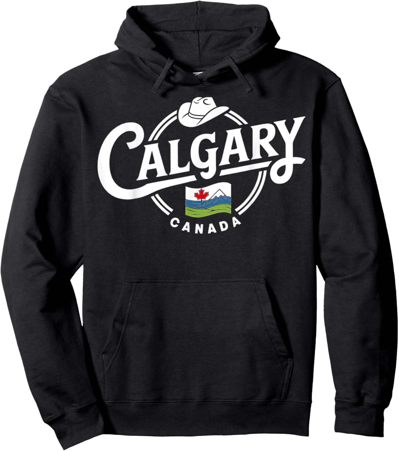 Calgary Canada City Cowboy Hat Scenic Logo Hoodie - Hoodie | Black