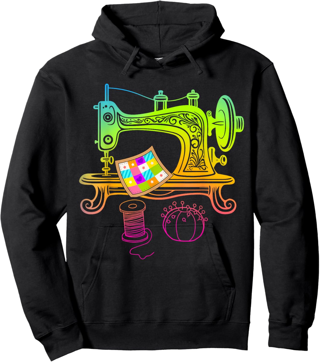 Quilting Quilt Lover Quilter Colorful Sewing Machine Hoodie - Hoodie | Black