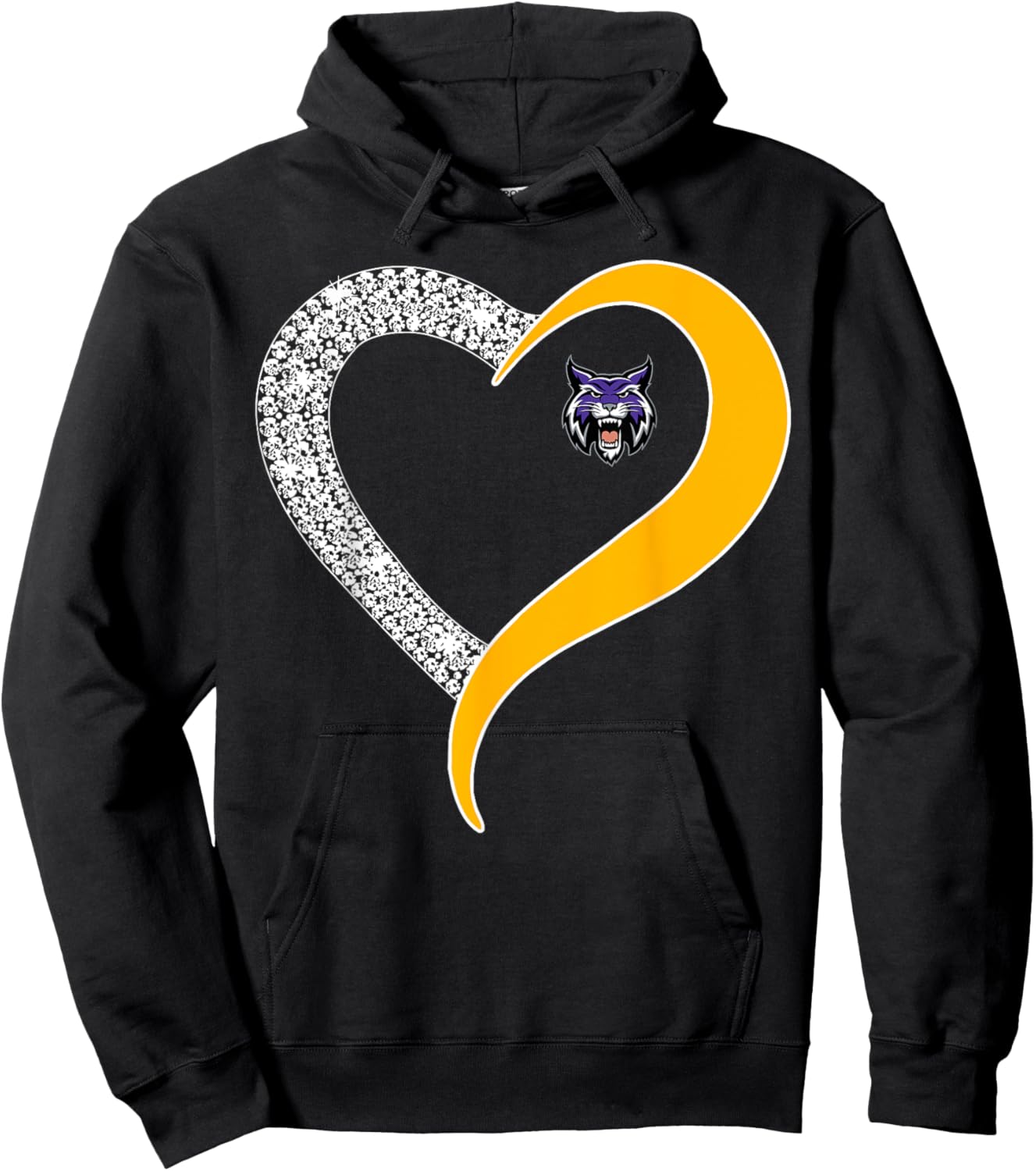 Hallsville Bobcats Logo Diamond Heart HS Hoodie - Hoodie | Black