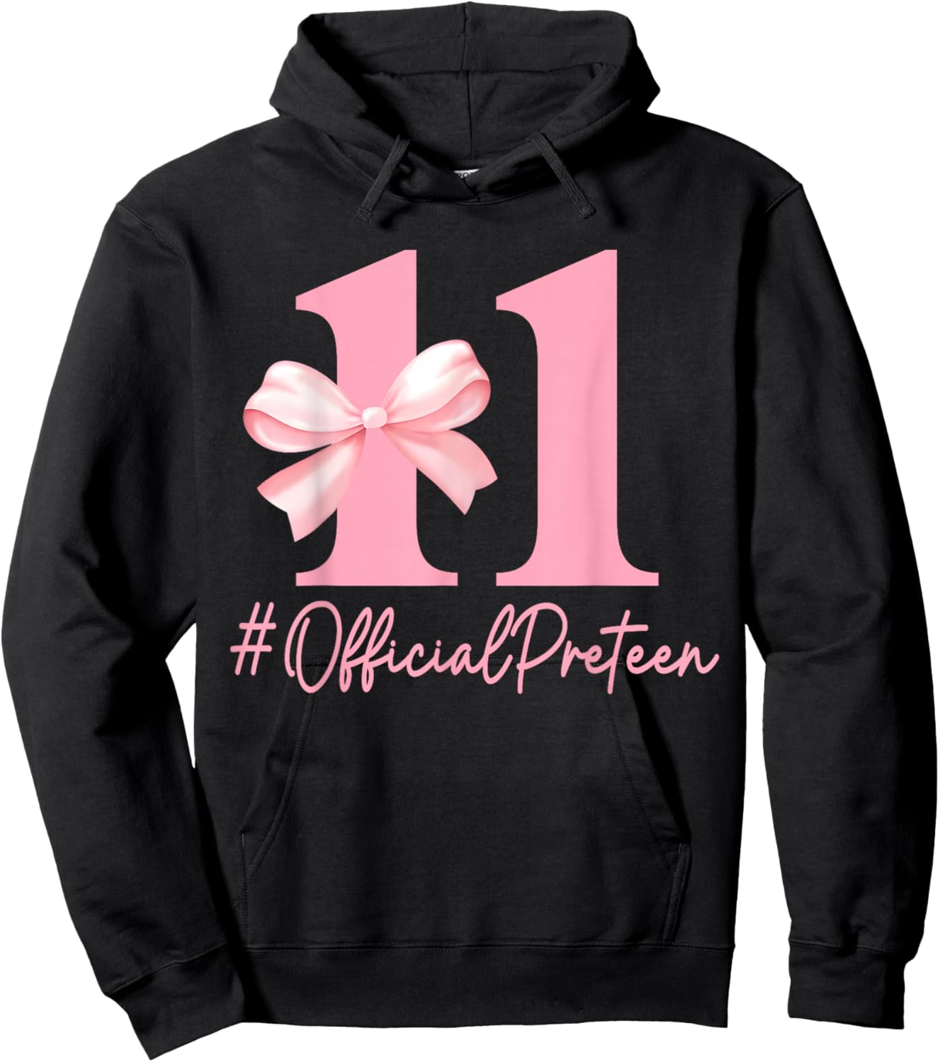 Birthday Girl Pink Coquette Bow 11 Year Old Aesthetic Girly Hoodie - Hoodie | Black