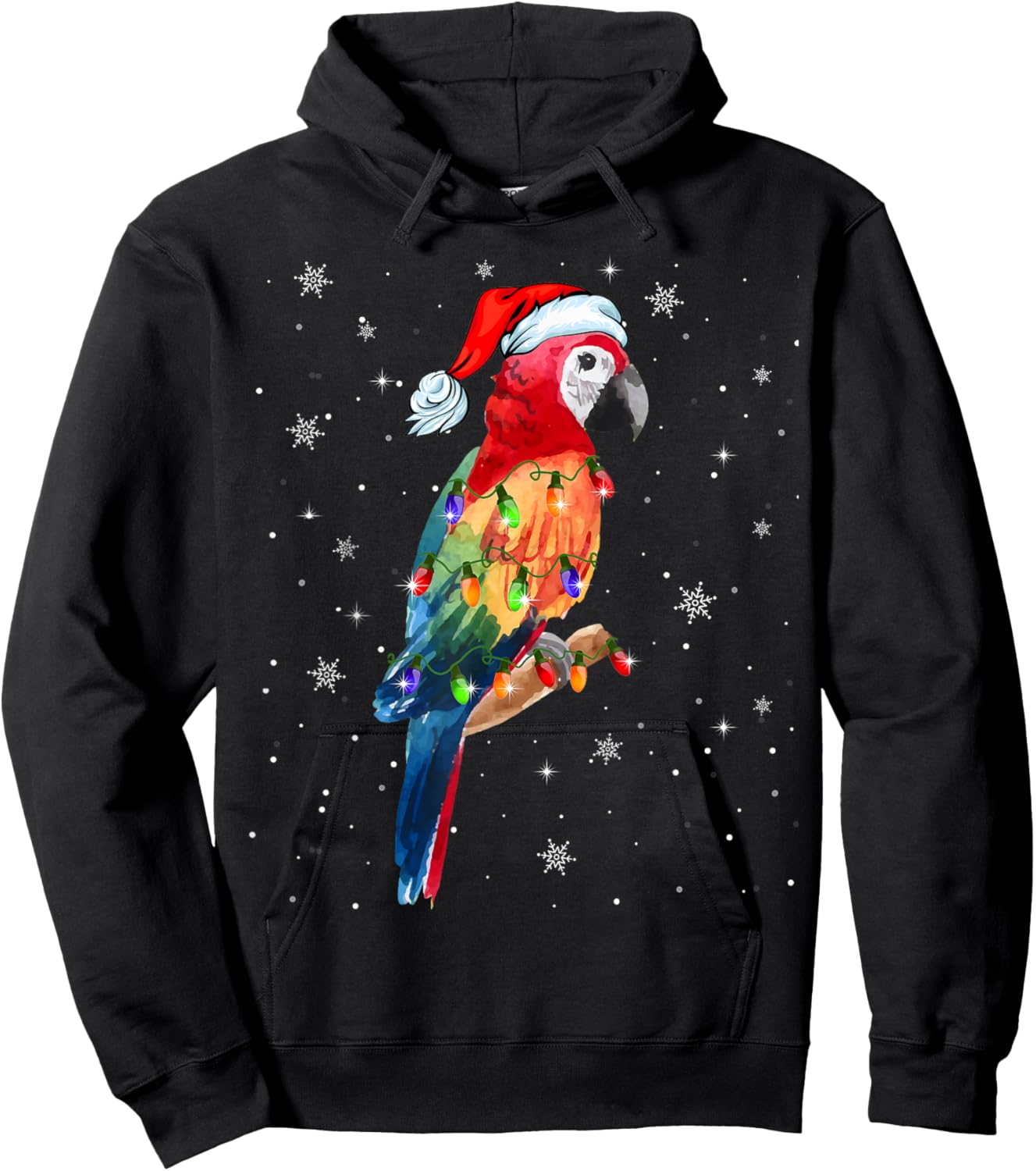 Parrot Santa Hat Christmas Lights Matching Family Hoodie - Hoodie | Black