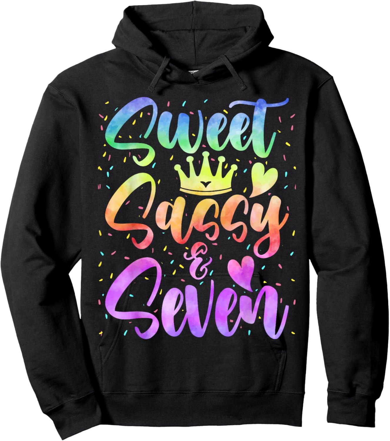 Sweet Sassy and Seven Girls Birthday Tie Dye 7 Year Old Kids Hoodie - Hoodie | Black
