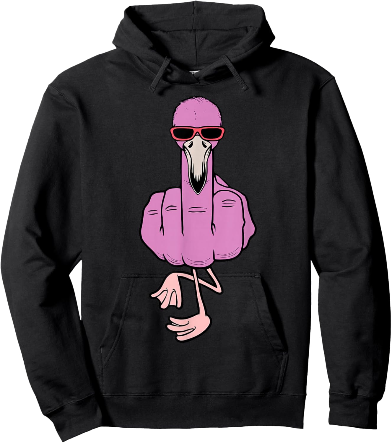 Middle Finger Pink Flamingo Offensive Rude Tropical Bird Hoodie - Hoodie | Black
