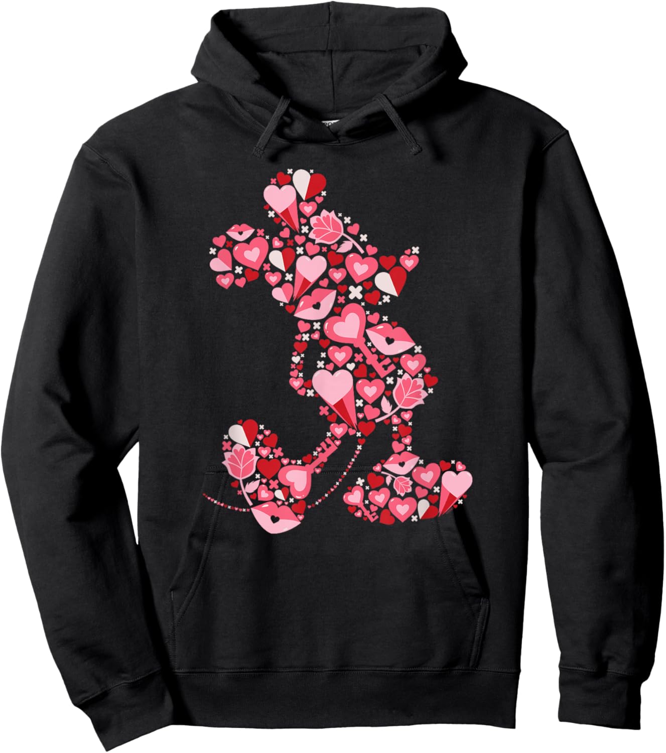 Disney Mickey Mouse Silhouette with Valentine’s Day Hearts Hoodie - Hoodie | Black