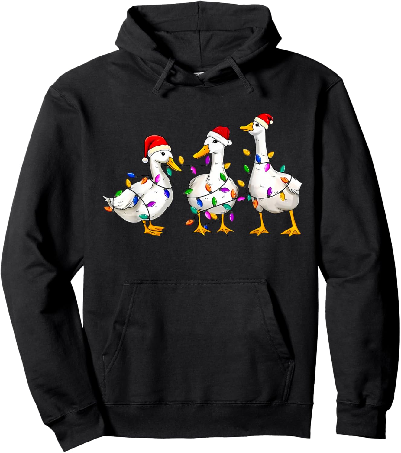 Merry Christmas Duck Christmas Lights Duck Lover Men Women Hoodie - Hoodie | Black