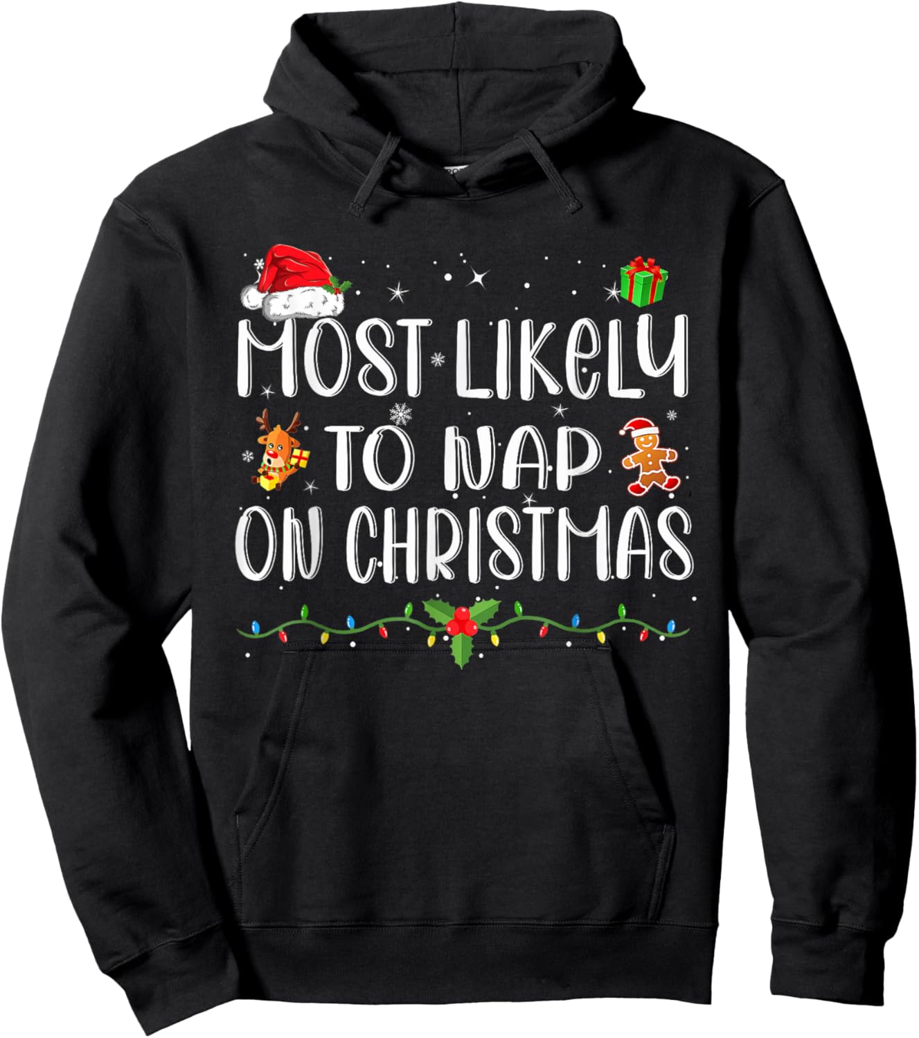 Most Likely To Nap On Christmas Funny Family Christmas Hoodie - Hoodie | Black