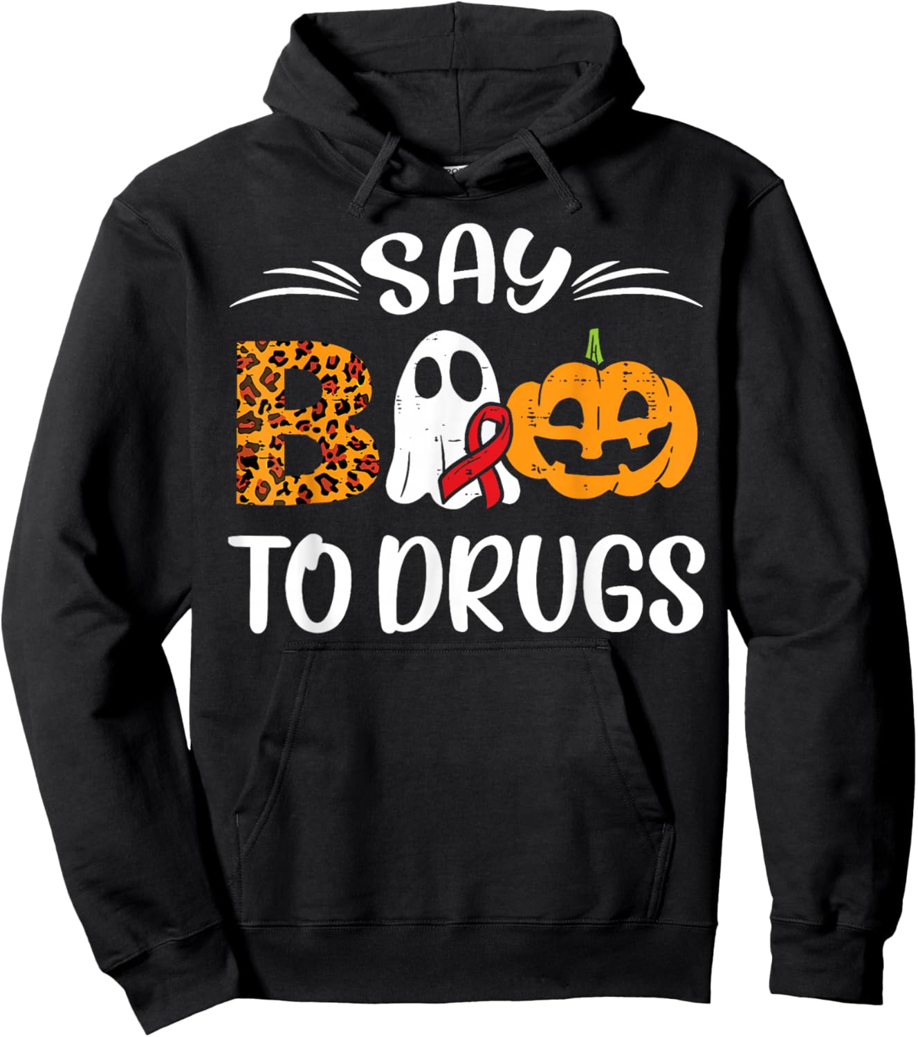Say Boo To Drugs Ghost Halloween Drug Free Red Ribbon Week Hoodie - Hoodie | Black