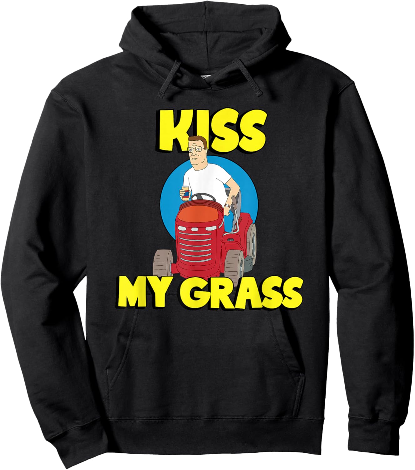 King of the Hill Hank Kiss My Grass Riding Mower Cartoon Hoodie - Hoodie | Black