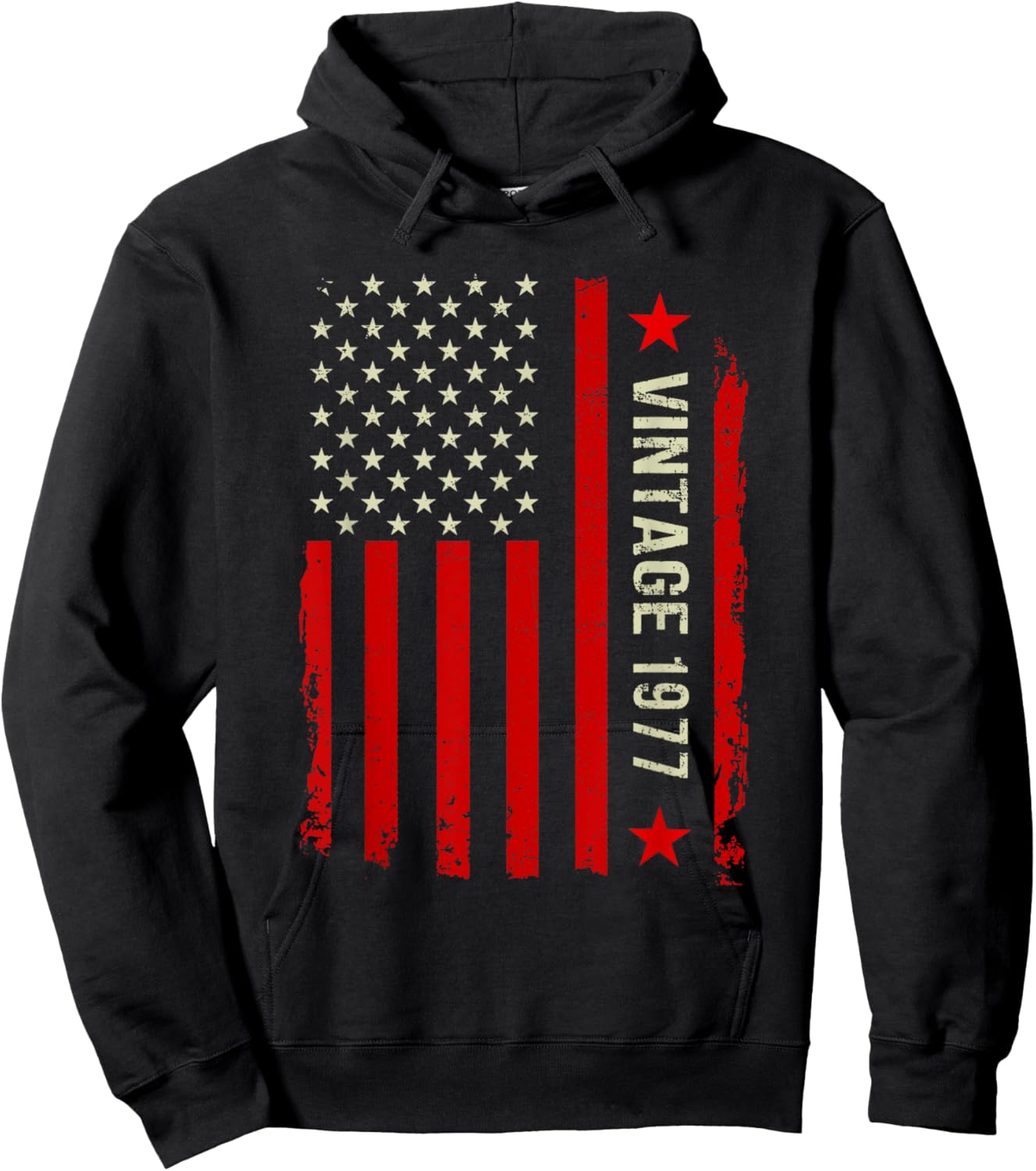 Vintage 1977 48th Birthday Gifts 48 Years Old American Flag Hoodie - Hoodie | Black