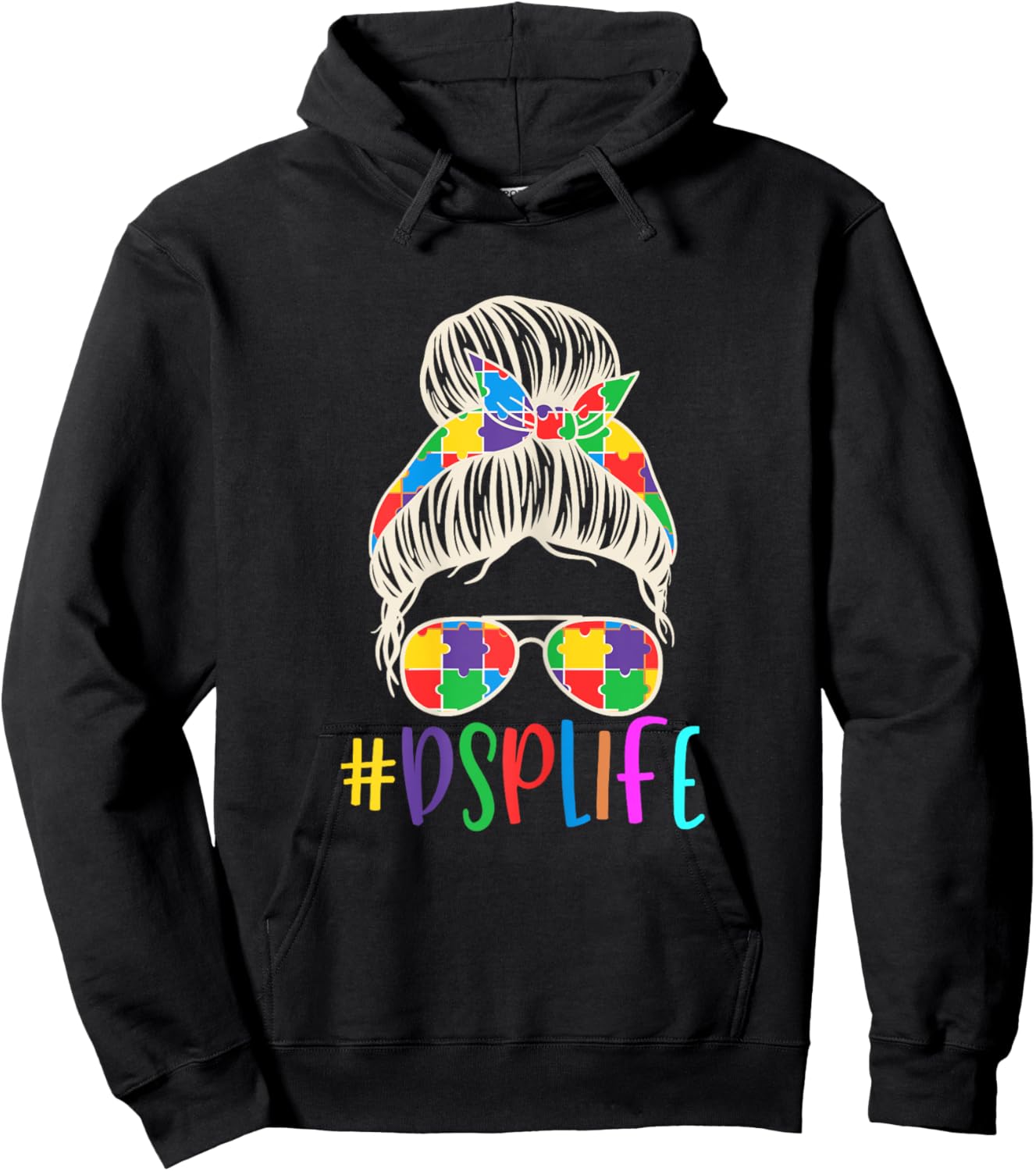 DSP Life Direct Support Professional Women Messy Bun Bandana Hoodie - Hoodie | Black