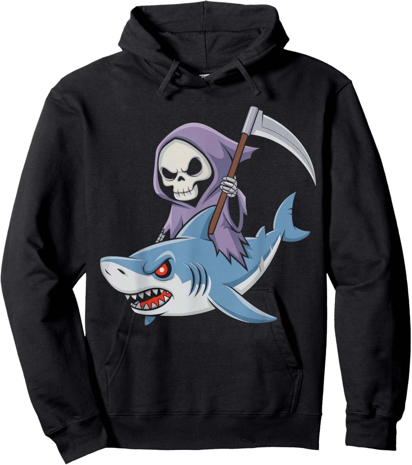 Funny Grim Reaper Riding Shark Lovers Spooky Halloween Hoodie - Hoodie | Black
