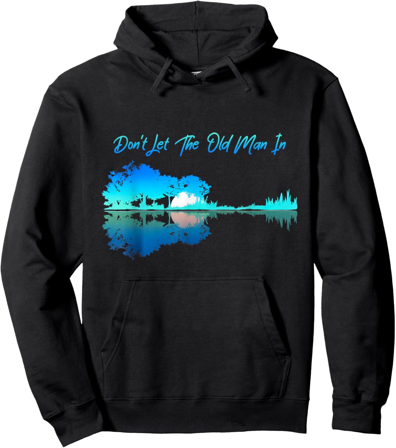 DON'T LET THE OLD MAN IN' Graphic 90s Western Playing Guitar Hoodie - Hoodie | Black