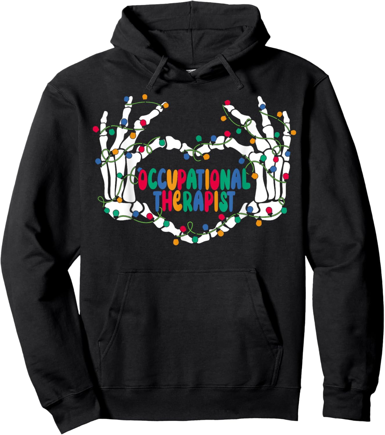 OT Occupational Therapy Skeleton Hand Heart Christmas Light Hoodie - Hoodie | Black