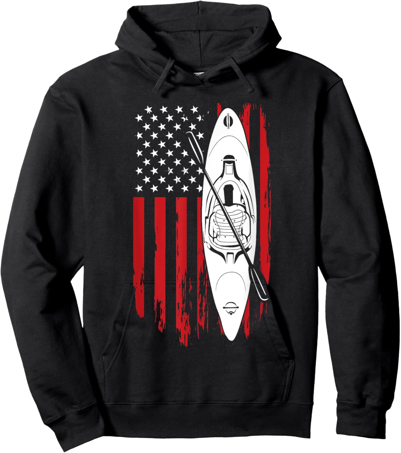 Kayak Paddle USA Flag American Kayaking 4th Of July Lovers Hoodie - Hoodie | Black