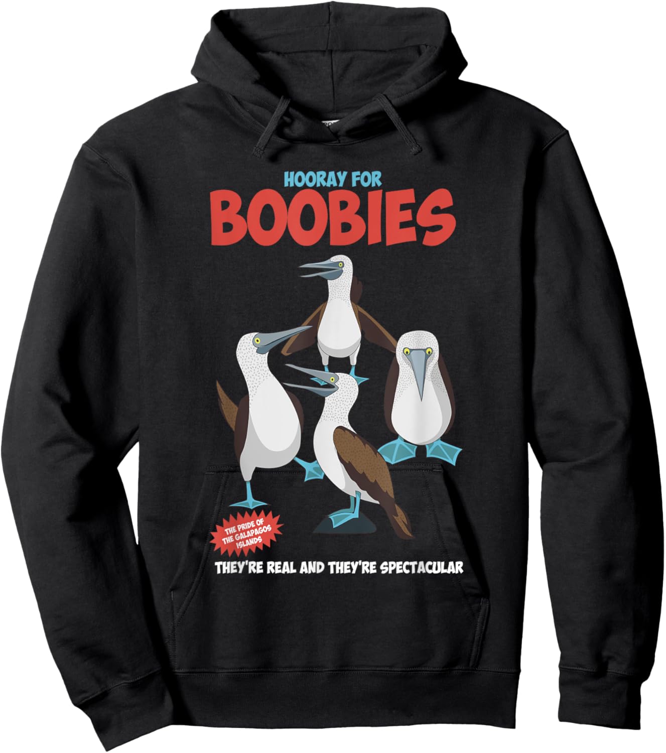 Hooray For Boobies They're Real Funny Quote Hoodie - Hoodie | Black
