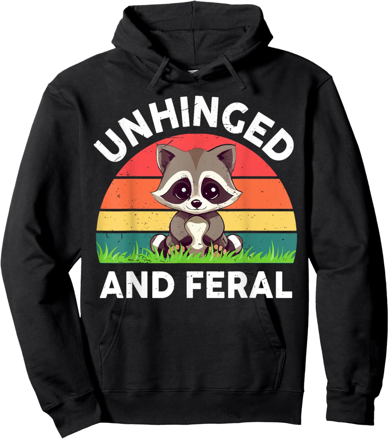 Vintage Unhinged And Feral Toddler Boy Kids Funny Raccoon Hoodie - Hoodie | Black