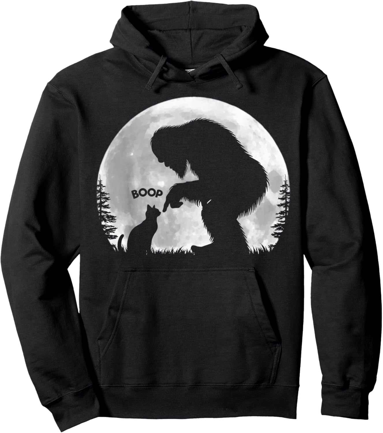 Fun Hand Boop Nose Bigfoot Sasquatch Cat Full Moon Hoodie - Hoodie | Black