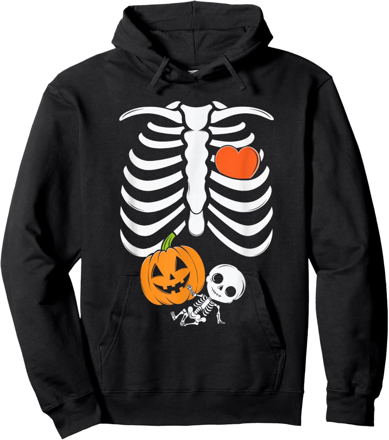 Pregnant Skeleton Mom Halloween Pregnancy Baby Announcement Hoodie - Hoodie | Black