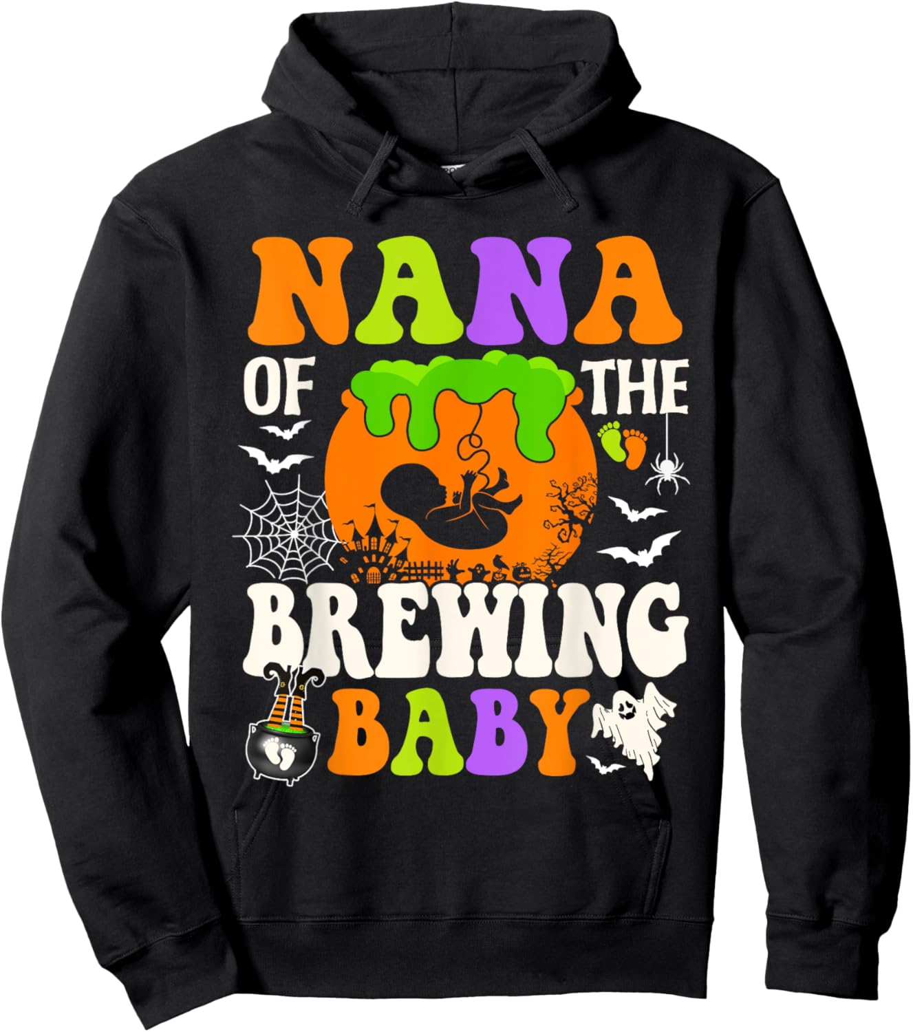 Nana Of The Brewing Baby Halloween Pregnancy Baby Shower Hoodie - Hoodie | Black