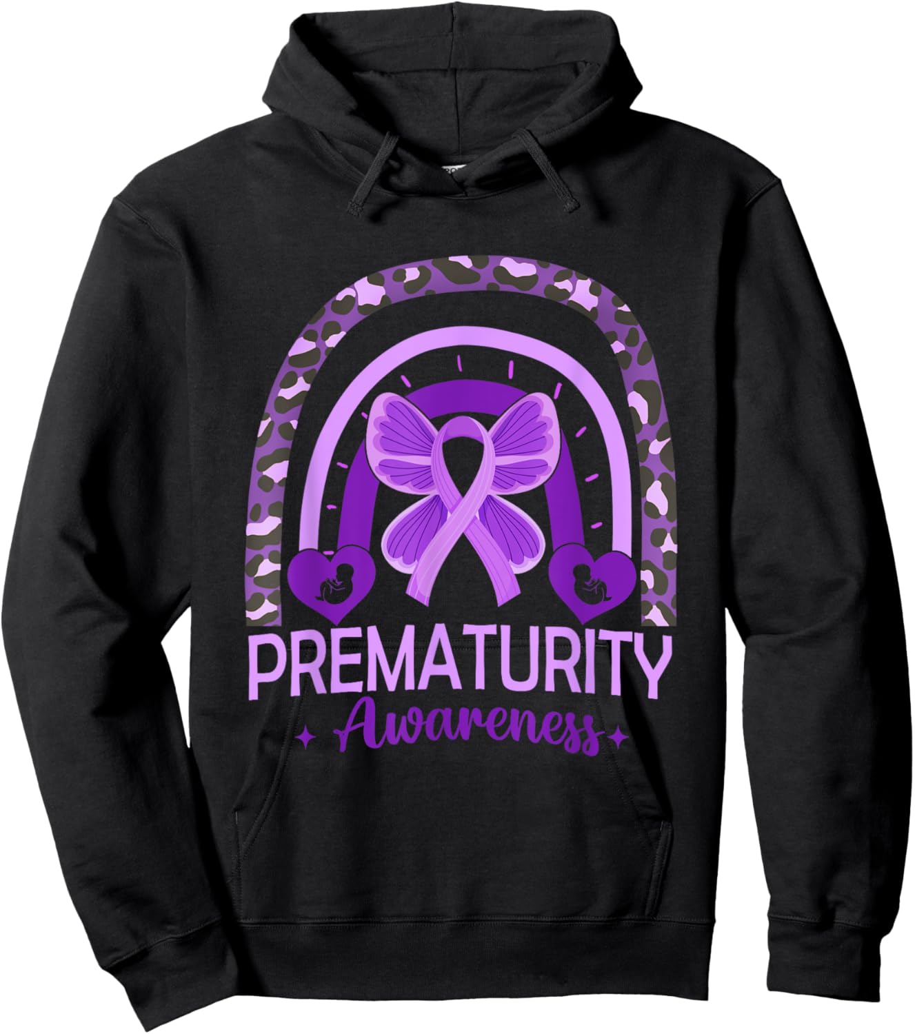 Butterfly Rainbow Preemie Prematurity Awareness Women Kids Hoodie - Hoodie | Black