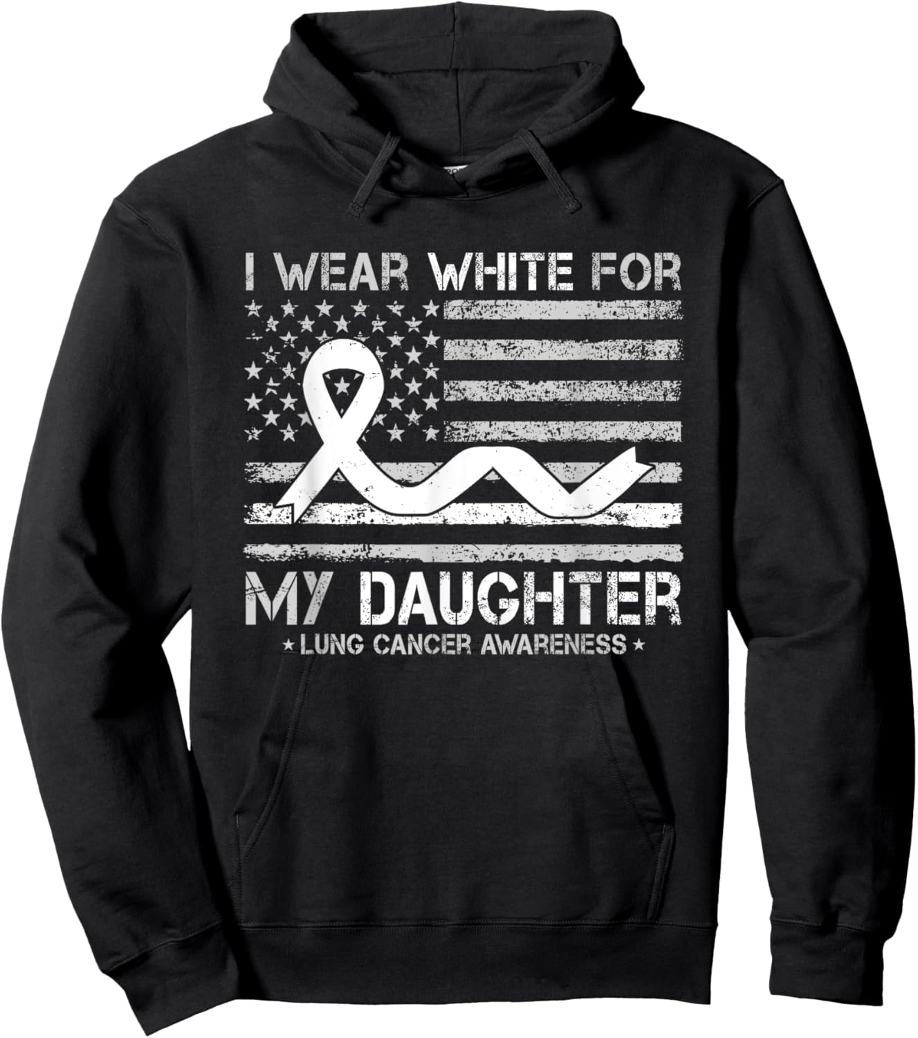 I Wear White For My Daughter Lung Cancer Awareness US Flag Hoodie - Hoodie | Black