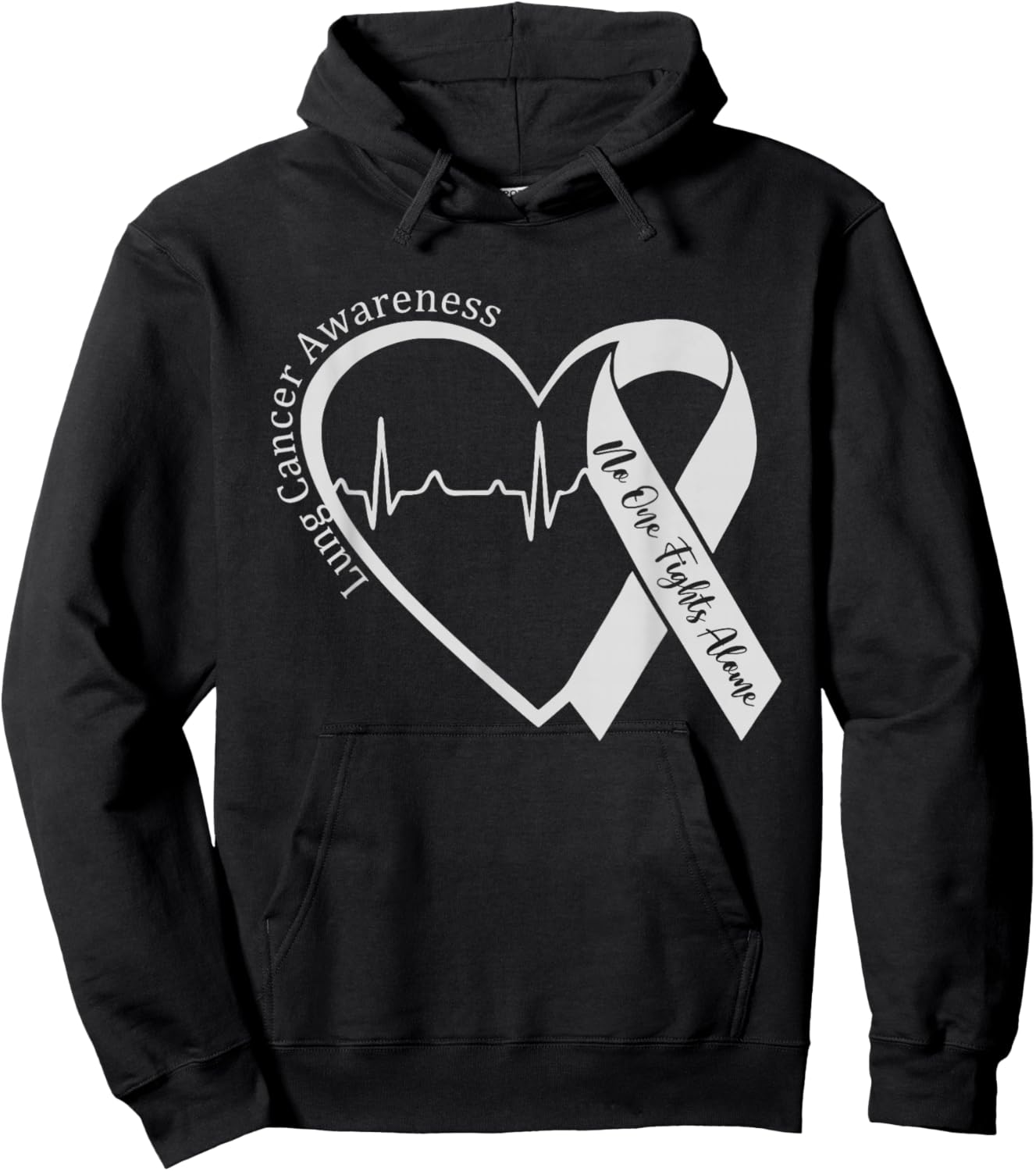 Lung Cancer Awareness Heart White Ribbon Support Hoodie - Hoodie | Black