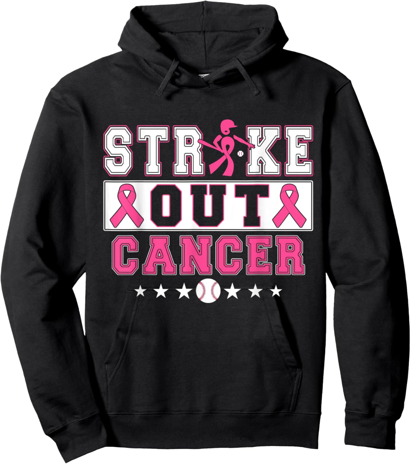 Strike Out Breast Cancer Baseball Pink Ribbon Women Girls Hoodie - Hoodie | Black