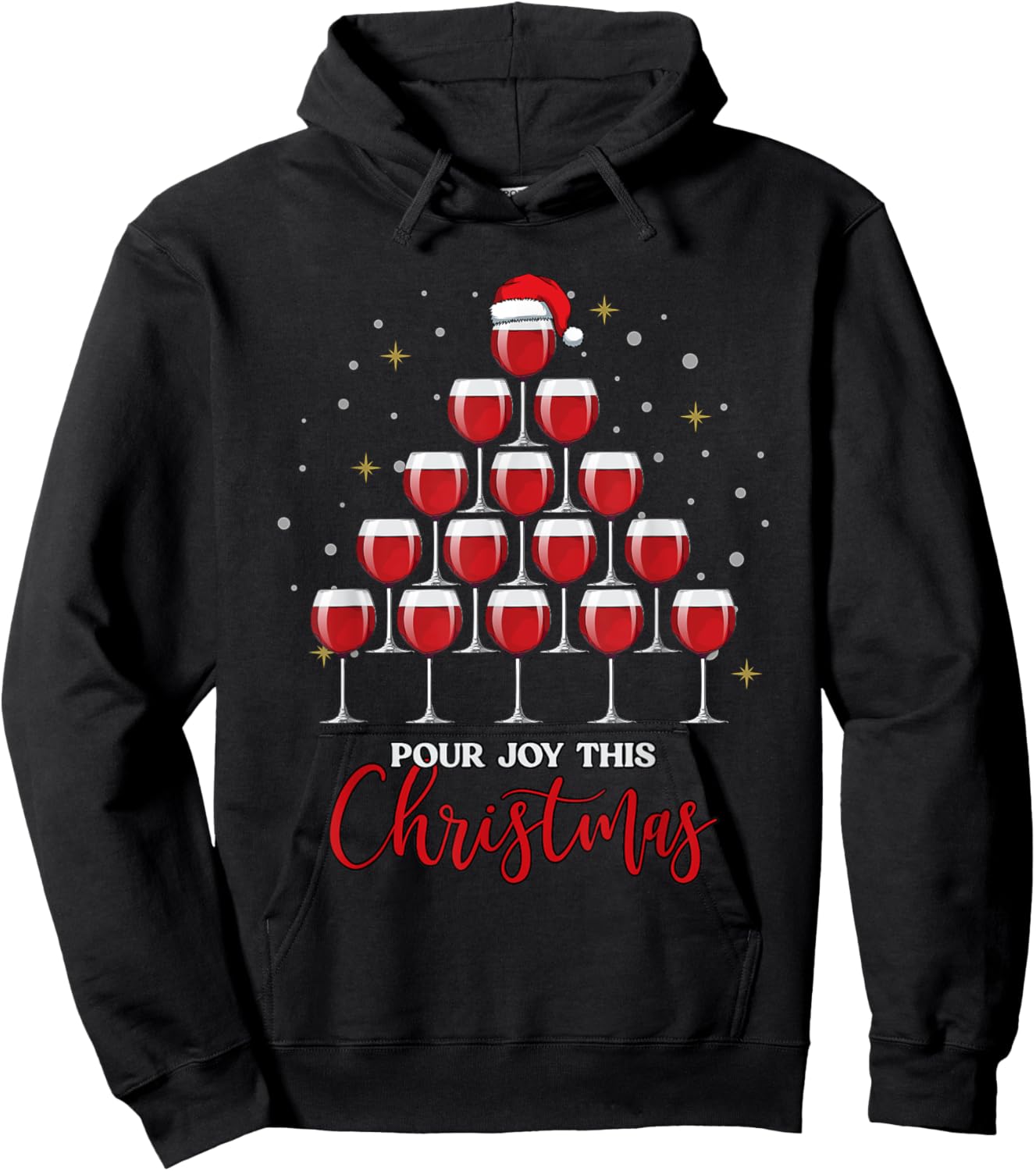 Wine Christmas Tree,Wine Lover Gift, Pour Joy this Christmas Hoodie - Hoodie | Black
