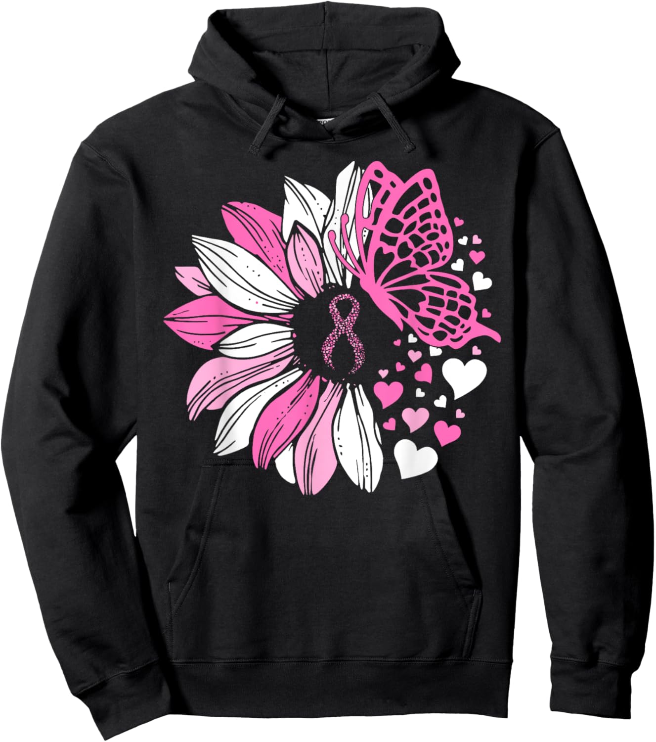 Sunflower Pink Breast Cancer Awareness Women Warrior Hoodie - Hoodie | Black