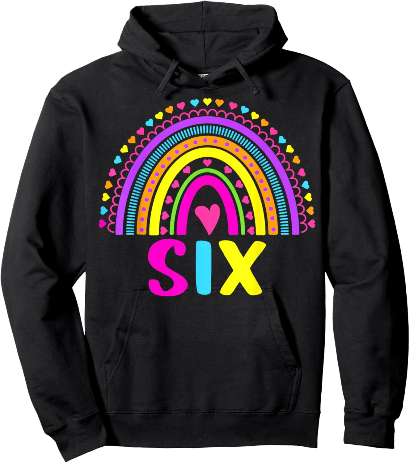 6th Birthday Shirt Girl 6 Year Old Girls Six Rainbow Kids Hoodie - Hoodie | Black
