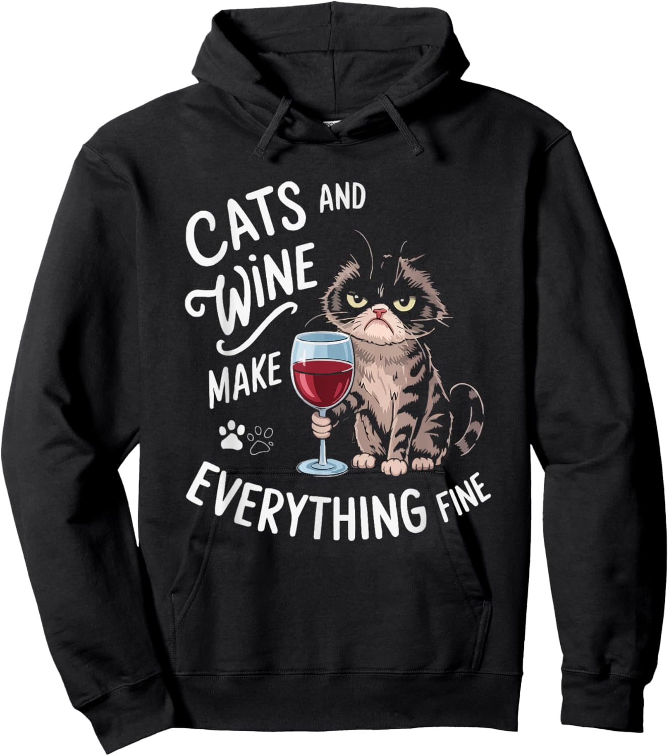 Wine Cat Owner Kitty Meow Alcohol Drinking Winemaker Hoodie - Hoodie | Black