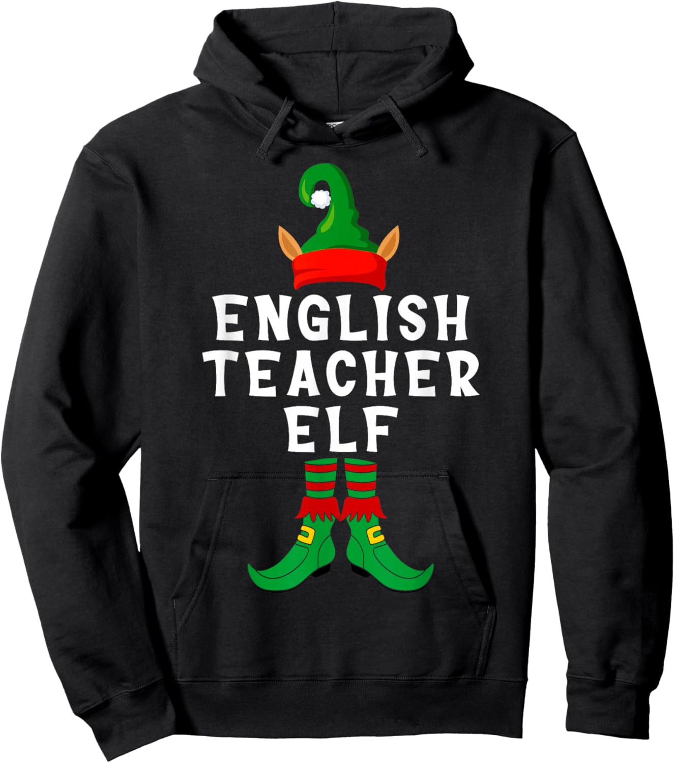 English Teacher Elf Christmas Funny Xmas Matching Family Hoodie - Hoodie | Black