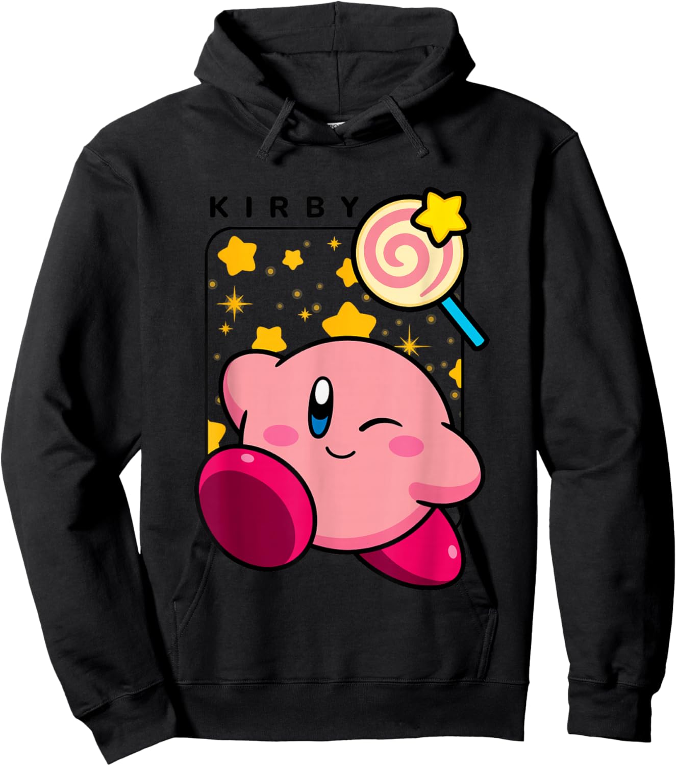 Kirby Lollipop & Stars Big Cute Nintendo Portrait Hoodie - Hoodie | Black